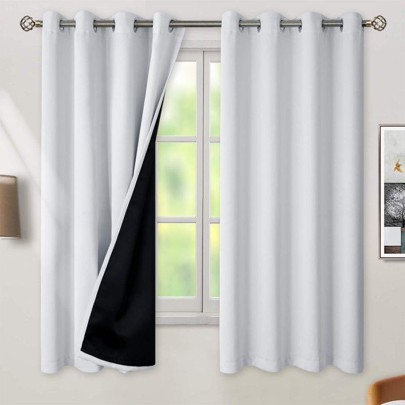 BGment Greyish White 100% Blackout Curtains for Bedroom 63 Inch Length 2 Panels Set, Thermal Insulated Full Light Blocking Grommet Noise Cancelling Window Curtains for Nursery, 52 Inch Wide Each - Image 1